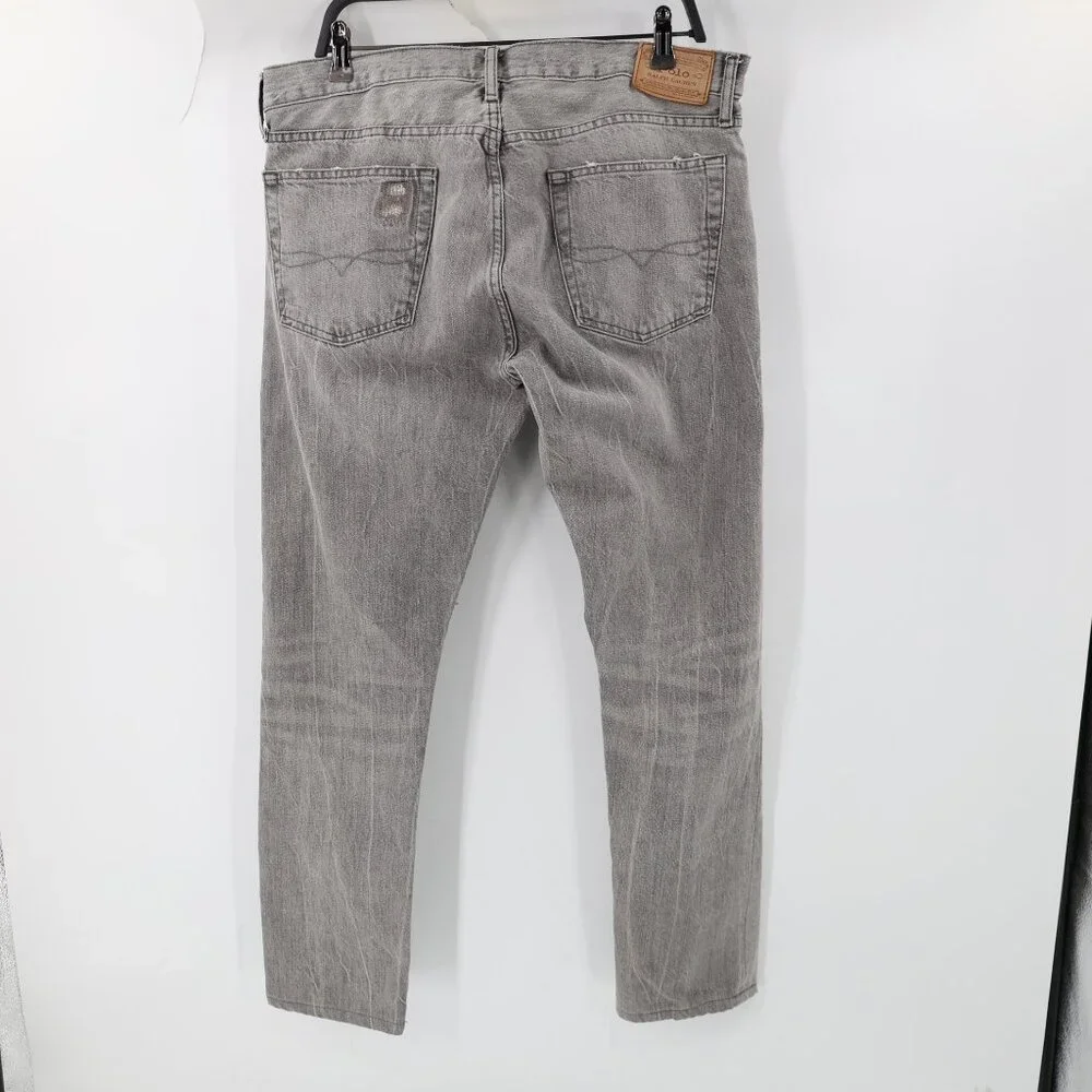 Polo Ralph Lauren Jeans Mens 34 36x30 Sullivan Slim Distressed Denim Rips gray